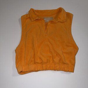 Araminta James Size M Sleeveless Cropped Terry Polo Shirt Mango Orange Summer‎